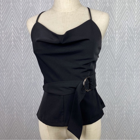 URBAN OUTFITTERS Black Cowl Neck top with built-in belt. NWT - Picture 3 of 10